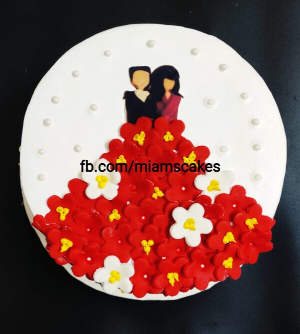 MIAMS Anniversary Couple Red Floral Gown Cake